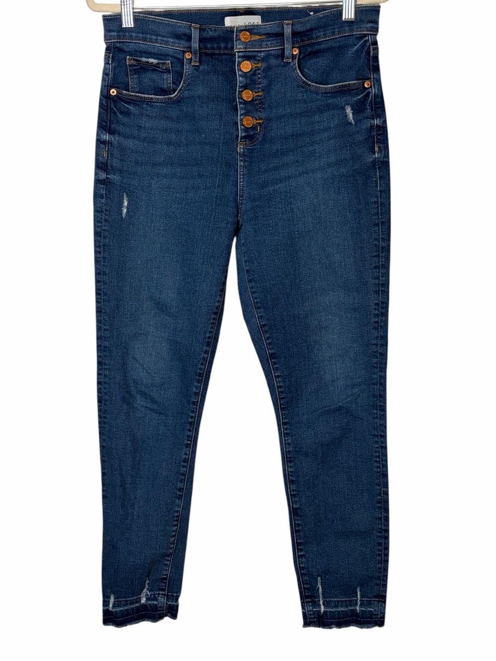Loft Distressed Button Fly Skinny Jeans, 10